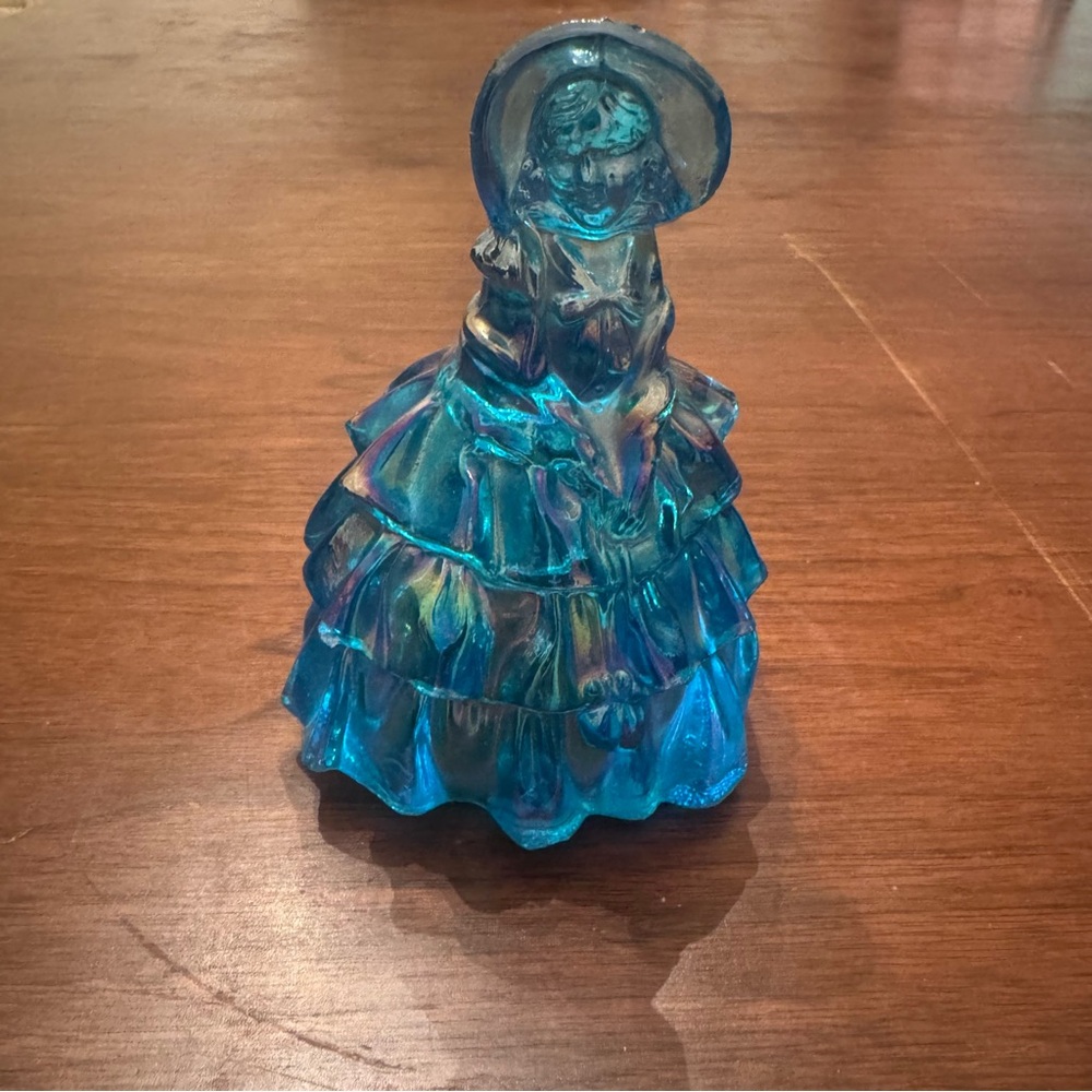 Wheaton iridescent blue carnival glass Southern Belle figurine